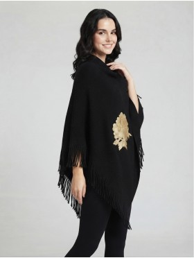 3D Floral Embroidery Poncho W/ Fringes